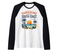 Sunshine South Coast Beach Escena de Vacaciones Camiseta Manga Raglan