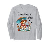 Sunshine & Wine Dog Mom Wine Lover Drinking Summer Beach Manga Larga