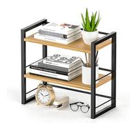 SunshineFace Organizador de escritorio de 2 niveles, organizador de almacenamiento de escritorio de madera, estante de exposición, estante de especias, organizador de escritorio independiente para el