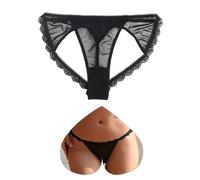 Sunshinelady String Open Femme Sexy Mini String Cordel Transparente Tanga Encaje Cintura Baja Braga Ranurada Gran Talla Brasil Bajo Ropa Sin Costuras, Bragas Tul Transparente, Negro , XL