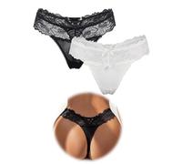 sunshinelady Tangas Sexy para Mujer Encaje Bragas Brasileñas Culotte Talla Grande Ropa Interior Cintura Baja Braguitas Calzoncillos Lingerie Elástica Lencería Femenina Underwear Negro Blanco XL-XXL