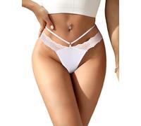 sunshinelady Tangas Sexy para Mujer Encaje Bragas Brasileñas Talla Grande Culotte Cincura Baja Braguitas Bikini G-String Ropa Interior Transpirable Elástica Lencería Femenina Lingerie Panty Blanco XL