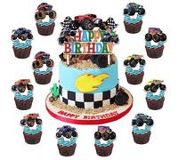 SUNSK Decoración para Tartas de Cumpleaños Monster Truck Cake Topper Cars Cake Topper Happy Birthday Cake Topper Blaze decoración de tartas Para Fiesta 49 Piezas