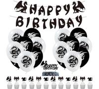 SUNSK Dragón Globos de cumpleaños, animales globos de látex, pancarta de cumpleaños, Dragón Cake Topper, decoración de cumpleaños para niños, 42 unidades