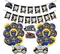 SUNSK Globos de Cumpleaño Globos de policía Cars Aluminio Globos pancarta de feliz cumpleaños Happy Birthday Cake Topper Juego de globos de policía para Decoración Cumpleaños Niño 22 Piezas