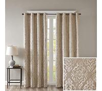 SunSmart Ventana Individual 100% Opaca, Panel de Cortina de Punto Jacquard Damasco para oscurecer la habitación con Ojales en la Parte Superior, Poliéster, Mirage Champange, W 50" x L 84" (1 Panels)