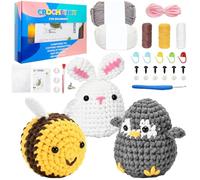 Sunsorld Crochet Kit Principiantes, Juego de Ganchillo para Principiantes, 3 Piezas Animales Agujas Crochet Kit Bricolaje, con Tutoriales n Video Paso a Paso, Kits de Crochet para Niños y Adultos