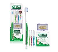 Sunstar 124KK GUM - Kit ortodoncico para cepillos de dientes ortodonciales (incluye cepillo de dientes ortopédico, cera ortodoncia, pérdida de enhebrador, limpiadores interdentales Proxabrus)