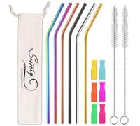 SUNTQ Pajitas de acero inoxidable para vaso Stanley, pajitas de repuesto para accesorios Stanley, pajitas de metal reutilizables con puntas de silicona y cepillo de limpieza (6 x 305, multicolor)