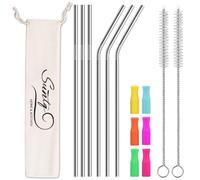 SUNTQ Pajitas de acero inoxidable para vaso Stanley, pajitas de repuesto para accesorios Stanley, pajitas de metal reutilizables con puntas de silicona y cepillo de limpieza (6 x 305, plata)