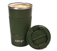SUNTQ Tazas de café reutilizables de 510 ml con tapa a prueba de fugas, taza térmica aislada, taza de viaje de acero inoxidable con agarre de goma para bebidas frías y calientes, color verde