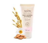 Suntribe Crema mineral orgánica para el sol facial SPF 50/50 ml, 100% natural y a prueba de arrecifes, filtro UV mineral, Dry Touch (no grasa), nutritiva - invisible en tonos claros de piel