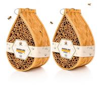 SunVara Hábitat de abejas albañiles de polinizadores salvajes | Casa de abejas de jardín | Paquete de 2 casas de abeja colgantes