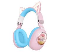 sunvito Auriculares para Niños, Auriculares Bluetooth Diadema Plegables Inalámbricos Infantiles con Micrófono, Luz LED, Sonido Estéreo y Diseño de Orejas de Gato para Niñas(Rosa Azul)