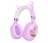 sunvito Auriculares para Niños, Auriculares Bluetooth Diadema Plegables Inalámbricos Infantiles con Micrófono, Luz LED, Sonido Estéreo y Diseño de Orejas de Gato para Niñas(Morado)