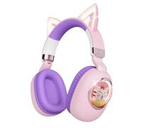 sunvito Auriculares para Niños, Auriculares Bluetooth Diadema Plegables Inalámbricos Infantiles con Micrófono, Luz LED, Sonido Estéreo y Diseño de Orejas de Gato para Niñas (Rosa Morado)