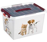 Sunware Q-line Caja De Almacenamiento Para Mascotas 22L - 40x30x26 cm - Con Bandeja Interior - Blanca Bordeaux - Con Tapa Apilable