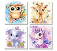 SUNXBUK Pintar por Numeros Niños,4 Pcs Pintura por Numeros Animales con Marco,Kawaii Cuadros para Pintar por Numeros 6 7 8 9 10 Años Niños,DIY Cuadro ArtesaníAs de Arte(20 * 20cm)