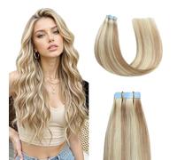 Sunya Extensiones de cabello humano de 50 cm con cinta adhesiva para la piel rubia y sin costuras en extensiones de cabello real, mechones rubios cenicientos, cinta adhesiva en extensiones de cabello