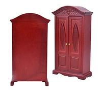 Sunydog Armario de Madera para Casa de Muñecas con Puertas Dobles Estilo Vintage para Accesorios Casa Muñecas a Escala 1:12, Color Rojo Vino (Vino Tinto)