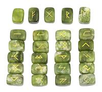 SUNYIK Juego de piedras de runa de jade verde natural con grabado del alfabeto del élder Futhark Kit de cristal curativo pulido