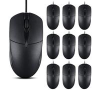 SUNYIWJIE 10 ratones USB negros con cable para computadora, a granel, 1000 DPI, 3 botones, con cable, para oficina en casa, silencioso, simple, USB para computadora, laptop, computadora de escritorio