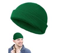 SUNYIWJIE Gorros de lana de pescador para hombre, gorro de punto corto con puños, Verde oscuro, 8