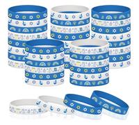 SUNYOK 36pcs Pulsera de Hanukkah Pulseras de silicona Chanukah para niños Bandas de Goma clásicos Azul blanco Tatuajes temporales Accesorios Cosplay regalo Cumpleaños Fiestas judías juguetes