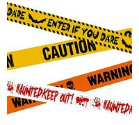 SUNYOK 4pcs Cintas de Advertencia de Precaución de Halloween 9.1m Decoración Banner Sangriento Cinta de la Escena del Crimen Barricada Kit