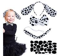SUNYOK 4pcs Disfraz de dálmata para niños Accesorio de Disfraces de Dálmatas Set Diadema de orejas de dálmata Pajarita Papel autoadhesivo Cola Elástico Disfraz de animal perro Los Reyes Magos carnaval