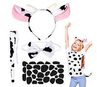 SUNYOK 4pcs Disfraz de vaca para Niños Accesorios de Vestuario de Vaca Diadema con Orejas de vaca Corbata Lazo Cola Papel autoadhesivo Cosplay animales para Los Reyes Magos Carnaval disfraces fiesta
