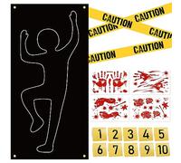 SUNYOK Decoración sangrienta de Halloween Pegatinas de Ventana mancha de sangre Huella de pies y manos Terror Cinta de Advertencia Kit de escenas de crimen de marcadores de evidencia suelo