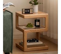 Sunyongfly Mesa Auxiliar, Mesa de Centro, Patas robustas, Roble Rojo, Espacio de Almacenamiento de Tres Niveles