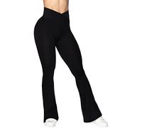 Sunzel Buttery Soft Flare Leggings with Cross Waist Pantalones de Yoga, Negro, M para Mujer