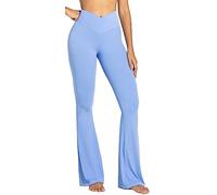 Sunzel Mallas Acampanadas, Pantalones de Yoga Cruzados con Control de Abdomen, Talle Alto y Pierna Ancha, Azul/Claro, Medium
