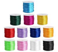 Suo Long Cuerda para hacer pulseras, 12 rollos de cordón de satén de 1,5 mm, cuerda de nailon para pulseras, hilo de seda de cola de rata para kumihimo, collar, manualidades de macramé, llaveros