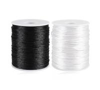Suo Long Cuerda para hacer pulseras, joyería, cordón de nailon satinado, 2 rollos negro + blanco, 100 m/rollo de cuerda para hacer pulseras, macramé, pulsera de la amistad, nudo chino Kumihimo