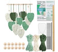 suo long Kit para colgar en la pared de hojas de macramé, cordón de 3 mm con peine de flecos, enhebrador y plantilla de hoja, incluye instrucciones paso a paso, juego completo de decoración de pared