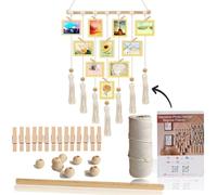 suo long Kits de macarame para adultos principiantes para hacer fotos de macramé para colgar en la pared para principiantes, incluye cordón de macramé de 3 mm, clips de madera, cuentas de madera, kit