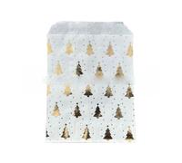 SUOCMG 50 Piezas/Lote Bolsas de golosinas para Fiestas, Bolsas de Papel con Estampado de Lunares y Rayas, Bolsas de Papel para Manualidades, Bolsas de panadería, árbol Dorado, 13 x 18 cm, 50 Piezas