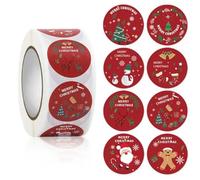 SUOCMG 500 Etiquetas Redondas de Papel Kraft, Pegatinas de Agradecimiento, grageas, Bolsas de Caramelos, Cajas de Regalo de Flores, Cajas para Pasteles y embalajes, Pegatinas de Boda, árbol Rojo