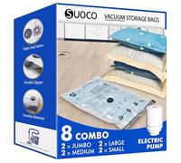 SUOCO Bolsas al Vacío Ropa, Juego de 8 Bolsas (2J + 2L + 2M + 2S) con Bomba Eléctrica, Bolsas de Almacenaje al Vacío para Ropa y Edredones, Viaje y Hogar, Resistente y Reutilizable