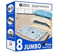 SUOCO Bolsas al Vacío Ropa, Juego de 8 Bolsas (8J) con Bomba de Mano, Bolsas de Almacenaje al Vacío para Ropa y Edredones, Viaje y Hogar, Resistente y Reutilizable