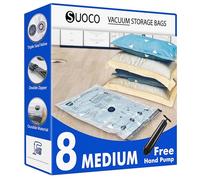 SUOCO Bolsas al Vacío Ropa, Juego de 8 Bolsas (8M) con Bomba de Mano, Bolsas de Almacenaje al Vacío para Ropa y Edredones, Viaje y Hogar, Resistente y Reutilizable