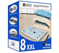 SUOCO Bolsas al Vacío Ropa, Juego de 8 Bolsas (8XXL) con Bomba de Mano, Bolsas de Almacenaje al Vacío para Ropa y Edredones, Viaje y Hogar, Resistente y Reutilizable