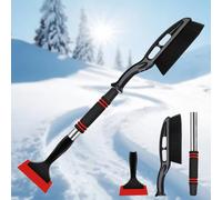 SUODAO Rascador de hielo para coche con escoba, batidor 2 en 1 para coche, telescópico, rascador largo con mango ergonómico de espuma, rascador de hielo, cepillo de nieve para camiones, coches, SUV