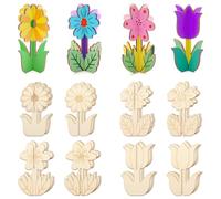 Suofuolef Juego de 16 piezas de 32 discos de madera en 3D con 4 diseños, adornos de madera en bruto con colores y pinceles para manualidades, decoración del hogar y proyectos de arte