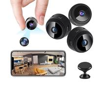 Suonady - Mini cámara de seguridad magnética Spy Focus, paquete de 3 mini cámaras de vigilancia, WiFi, cámara de seguridad pequeña inalámbrica para el hogar, interior/exterior, color negro