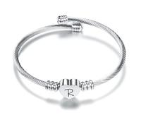 Suonie Plata Amor Corazón 26 Letra Inicial Alfabeto A-Z Pulsera Joyería Regalo Ajustable Para Hija Hijo Hermanas Amigos Madre Colega Amante Cumpleaños Navidad (R)