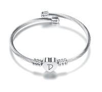 Suonie Plata Amor Corazón 26 Letra Inicial Alfabeto A-Z Pulsera Joyería Regalo Ajustable Para Hija Hijo Hermanas Amigos Madre Colega Amante Cumpleaños Navidad (D)